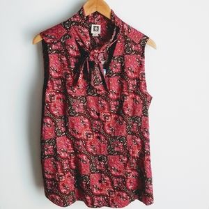 Anne Klein Bowtie Neck Blouse Magenta Black Cream Brown XL NWT